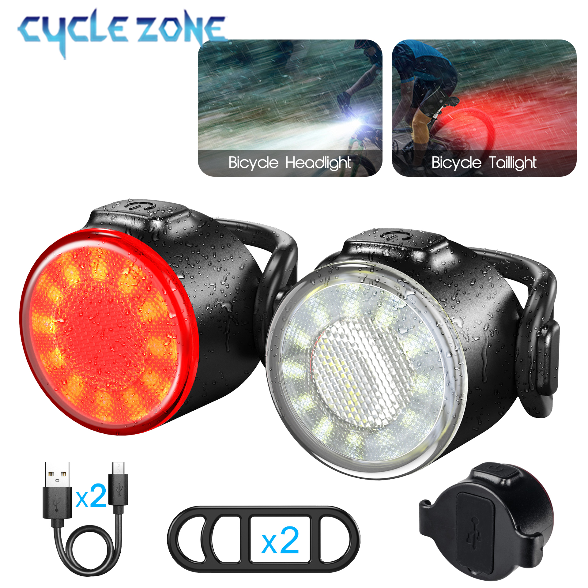 Set luces bici USB (frente + cola)