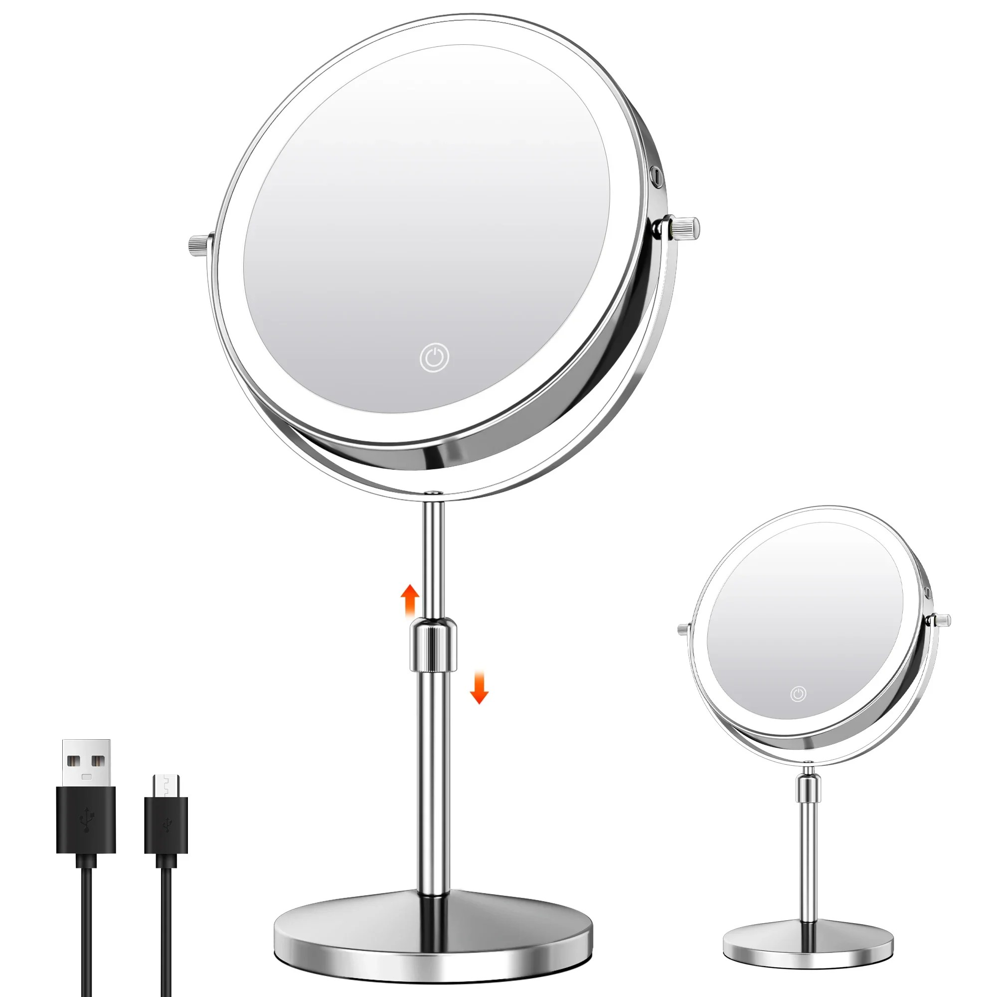 Espejo LED doble cara con pedestal USB