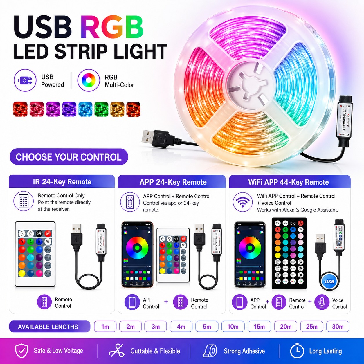 Tira LED USB RGB con control