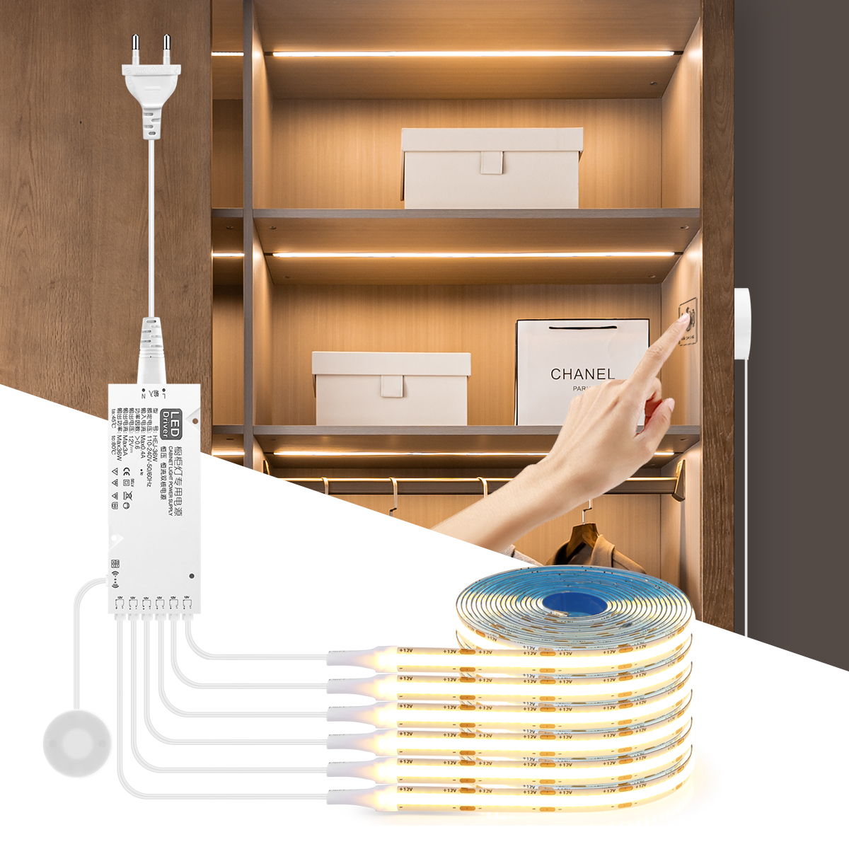 Tira LED COB bajo mueble con dimmer